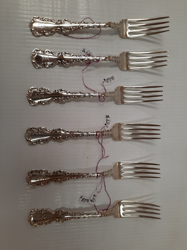Set of 6 Antique Sterling TC Tanke Dinner Forks